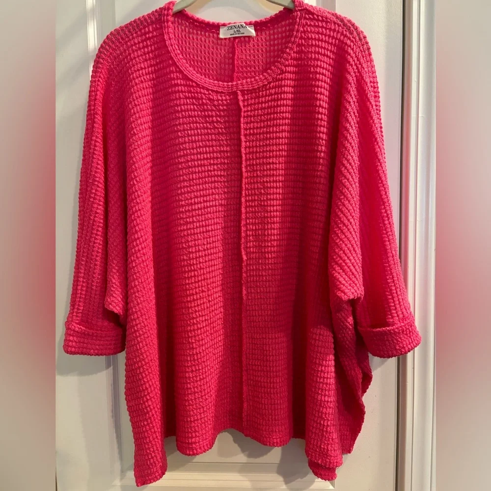 Zenana fuchsia waffle knit top NWOT L/XL - Picture 1 of 7